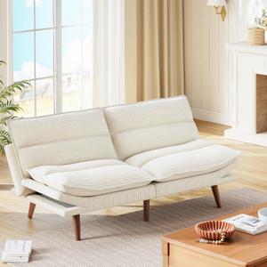 Marsail Futon Sofa Bed, Futon Corduroy Couch with Adjustable Backrest & Armrests, 2 in 1 Convertible Small Sleeper Sofa Bed for Small Apartments, Study Room, Office, Loveseat, Beige (Upgraded Version Beige)