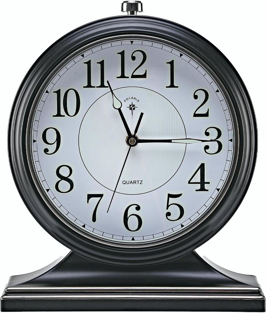 Retro Mantel Dcor Desk Clock, 10-inch Vintage Table Clocks for Fireplace, Easy to Read Clocks for Living Room, Bedroom, Office, Desktop Decoration (Black)