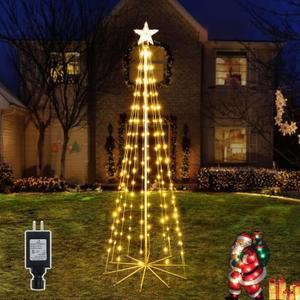 Ollny Christmas Tree Lights, 5FT 140 LED Warm White Outdoor String Lights 8 Modes Timer Function IP65 Waterproof Star Lights for Indoor Outside House Yard Xmas Decorations