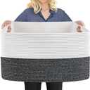 MEGASKET Extra Large Toy Box, 22" x 17" x 12" Rectangle Blanket Basket Living Room, Woven Cotton Rope Baskets for Storage, Soft Toy Storage Organizer Bin Chest, Kids Toy Box fo Living Room (White & Black Stripe)