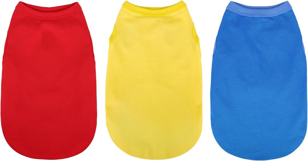 Upgrade Your Pup's Wardrobe: 3-Pack Sleeveless Cotton Dog Shirts for Small and Medium Dogs. Keep Your Pet Cool and Stylish with Colorful Tank Tops Red Yellow and Blue M