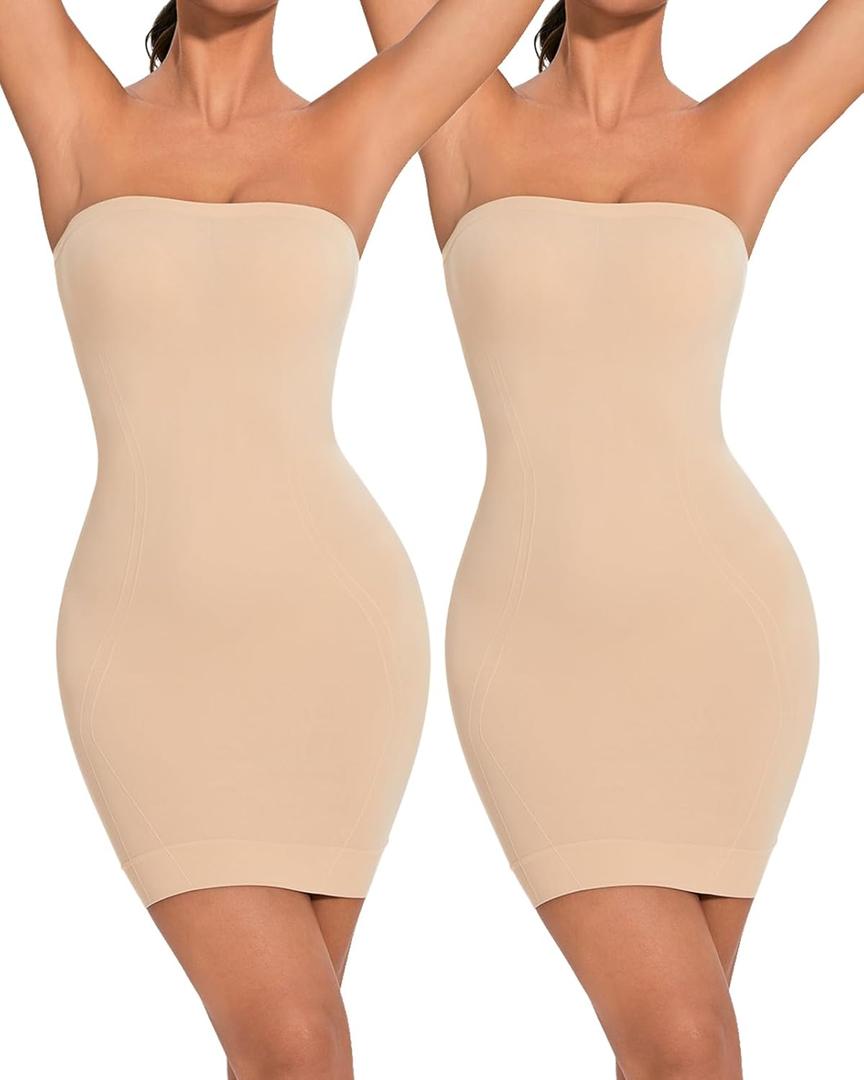 Strapless Shapewear for Women Full Slip shapewear dress Tummy Control slip for women under dress (Small, Beige)