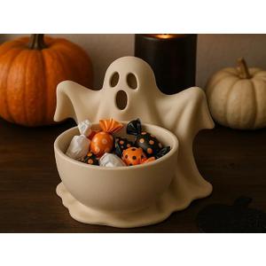 Cute Screaming Ghost Bowl Figurine - Spooky Halloween Candy Dish, Trinket Holder, or Desktop Collectible Toy