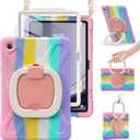 BRAECN Case for Samsung Galaxy Tab A9 Plus/ A9+ 11 2023 (SM-X210/X216/X218), Heavy Duty Rugged Cover with Screen Protector, 360 Degree Rotating Stand, Stable Kickstand, Shoulder Strap, Colorful Pink