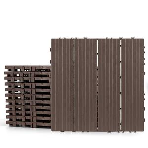 Plastic Interlocking Deck Tiles 12 Pack, 12"x12" Waterproof Patio Flooring, Weather Resistant Outdoor Deck Tiles for Balcony, Porch, Backyard, Coffee Color