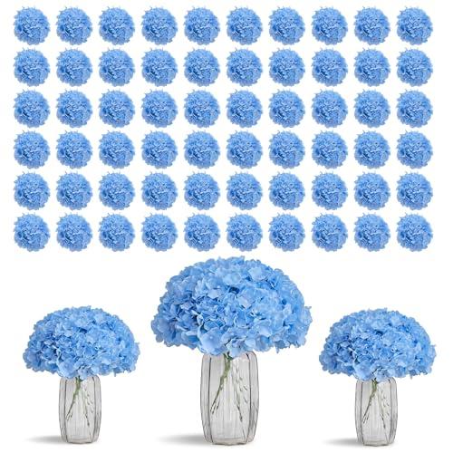 KISLOHUM 80pcs Blue Hydrangea Artificial Flowers Silk Heads with Stems and Vines for DIY Wedding Centerpiece Baby Shower Home Party Decor
