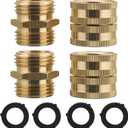 M MINGLE Garden Hose Adapter, Male to Male, Female to Female, 3/4 Inch Brass Connector, 4-Pack with Extra 4 Washers