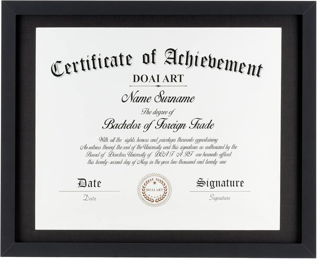 DOAI ART Diploma Frame 14x17 with Mat Classic Black Display Document/Certificate 16x20 without Mat and Picture 17x14 with Black Mat | Wall Hangers, MDF Wood, HD Glass,  Black