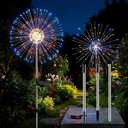 2 Pack Solar Firework Lights Outdoor, Adjustable 32" to 51" Extra Tall, 200 LED Stainless Steel 3-Section Pole, 8 Modes Waterproof Starburst Garden Lights for Yard Pathway Walkway Decor