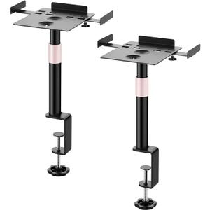 Desk Clamp Studio Monitor Speaker Stands Set of 2, Desktop Projector Stands 25 Tilt Angle Mount Height Adjustable, Tray Width from 7" to 11", Load Capacity 55 lbs