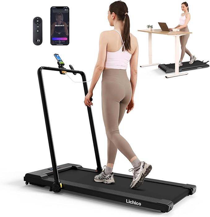 Walking Pad Under Desk, 2 in 1 Portable Folding Treadmill, 3.0HP Brushless Motorized Electric Treadmill, Larger Running Area, Small Mini Running Machine for Home