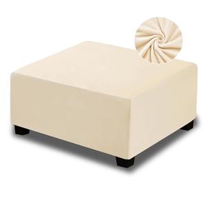 NeColorLife Velvet Ottoman Cover Rectangle Storage Ottoman Slipcover Thick Stretchable Footrest Stool Covers with Elastic Band (Medium Size,Cream (with Warm Undertones))