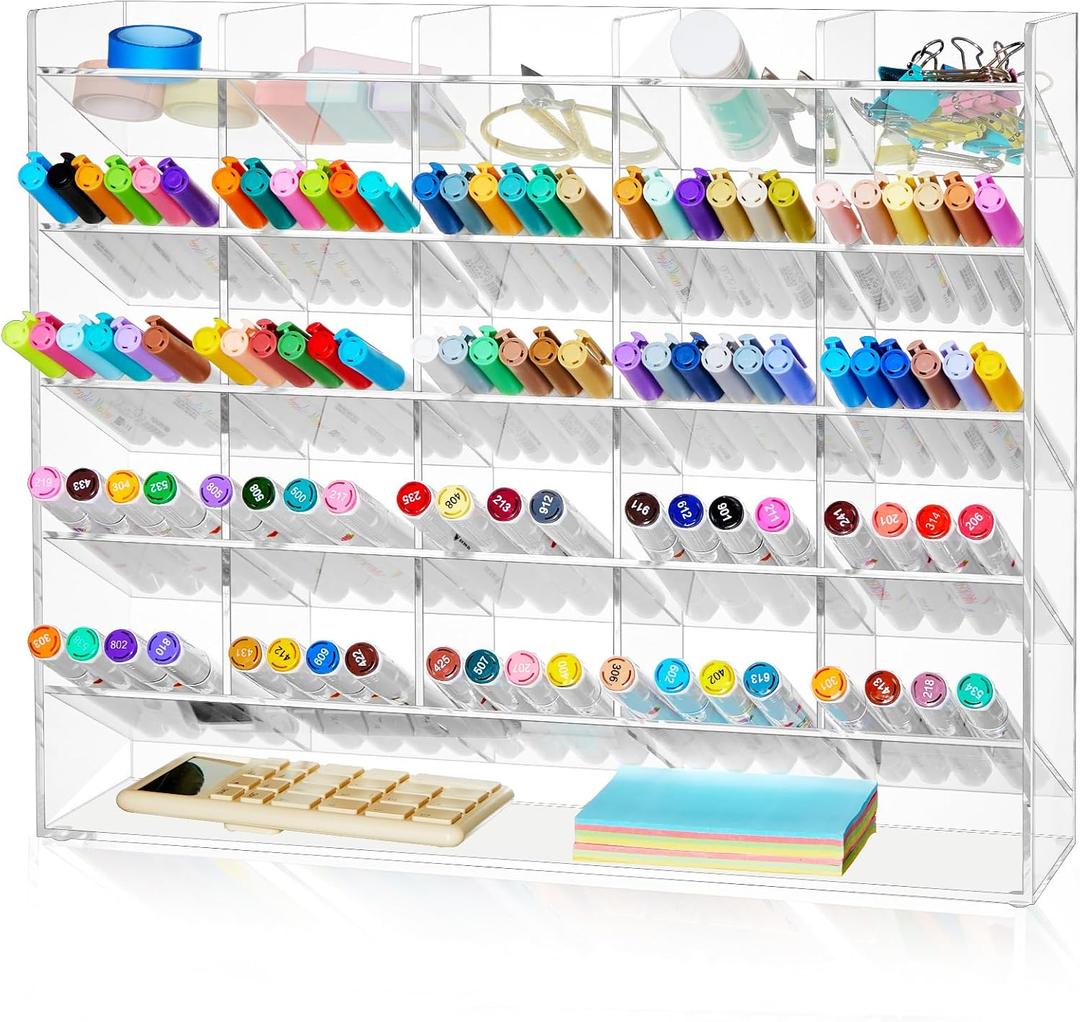 Acrylic Pen Organizer Storage Vertical Marker Organizer Acrylic Pen Display Holder for Office Desk Desktop Stationery Pencil Storage(Clear,15 x 4 x 12.4 Inch)