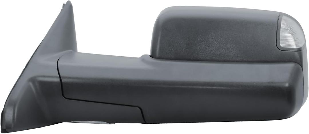 Driver Left Side Door Towing Mirror Black Back Cover Power and Heated Glass with Turn Signal Light and Puddle Light Manual Folding and Temperature Sensor For Ram 1500 2500 3500 2009-2018