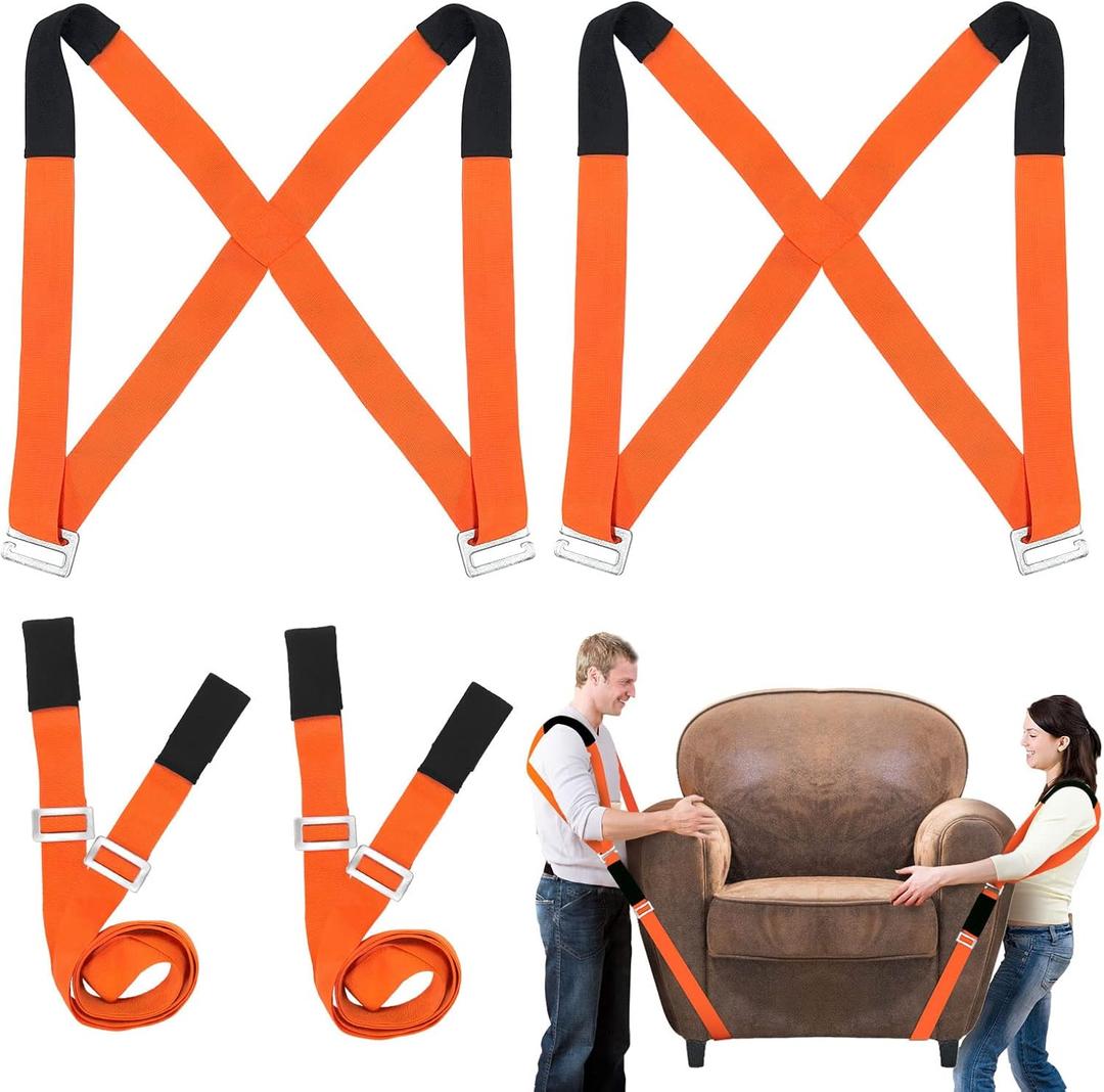 Moving Straps, 2-Person Lifting and Moving System Adjustable Shoulder Lifting for Move, Lift, Carry, Secure Furniture, Appliances, Mattresses, Heavy Objects up to 800lbs, Safely and Easily Like a Pro, Orange