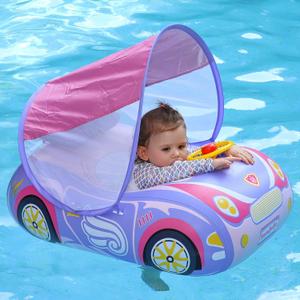 Toddler Pool Float Inflatable Car Baby Swim Float with Adjustable Sun Canopy and Safety Seat Pool Toys for Kids 3+ Years Old, 25 Inches X 25"