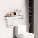 20-Inch Floating Tempered Glass Bathroom Shelf with Towel Bar - Chrome Polished & Stainless Steel, Wall Mount