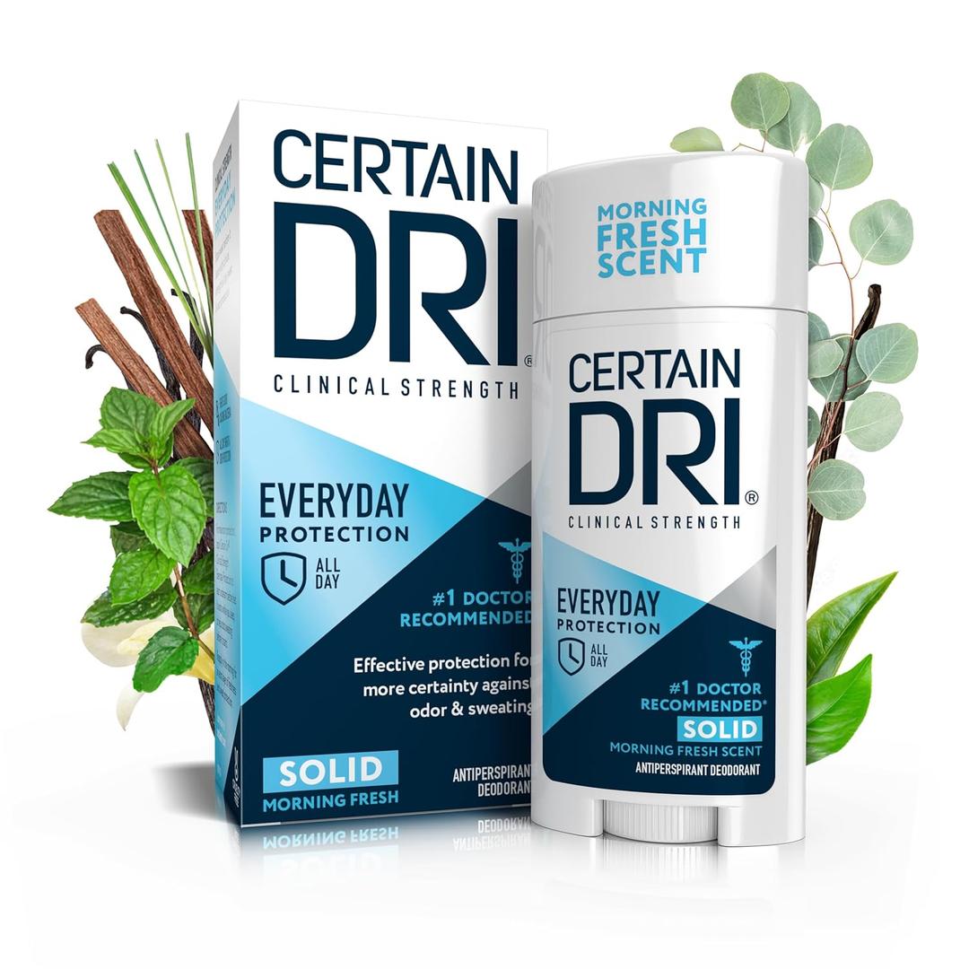 Certain Dri Everyday Strength Clinical Antiperspirant, 72-Hour Sweat Protection for Hyperhidrosis, Doctor-Recommended, Travel-Friendly, Fresh Scent, 2.6 oz, (Pack of 1)