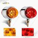 Partsam 2Pcs Amber/Red 17 LED Dual Revolution Watermelon Lights for Semi Truck [DOT Approved], Chrome Double Face Auxiliary Turn Signal Lights Replacement for Freightliner Kenworth Peterbilt Trucks