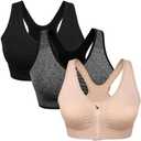 Women's Zip Front Sports Bra Wireless Post-Surgery Bra Active Yoga Sports Bras XL