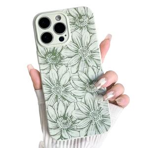 NITITOP Compatible with iPhone 16 Pro Case Silicone Flower Cute Floral Sunflowers Pattern for Women Girl Trendy Slim Fit TPU Silicone Shockproof Full Camera Protection Cover - Green2