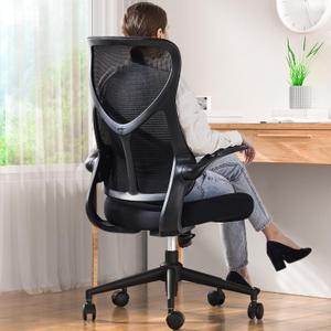 Sweetcrispy Ergonomic Office Desk Computer Chair, Comfy High Back Swivel Rolling Home Mesh Gaming Chairs with Wheels, Lumbar Support, Flip-up Arms,for Bedroom, Study, Work, Classic Black