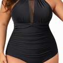 Aqua Eve Plus Size Swimsuit Women One Piece Swimsuit Tummy Control High Neck Bathing Suit Ruched Swimwear ( no size)