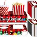 QOUBAI 50Pcs Christmas Party Supplies Movie Night Paper Snacks Boxes Xmas Movie Theater Snack Tray Party Decorations Movie Popcorn Drink Holder Set for Christmas Birthday Holiday Party Stand Family