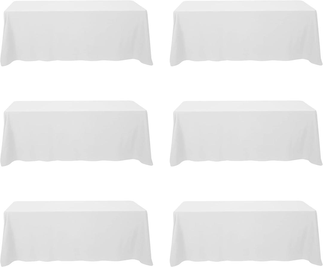 BRILLMAX 6 Pack White Tablecloths 90 x 156 Inch for 8ft Rectangle Tables - 150 GSM Polyester Fabric, Floor Length Drop, Water, Stain & Wrinkle Resistant Cloth Cover for Wedding Reception Banquet