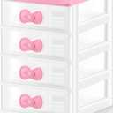 Tatuo Lovely Receiving Storage Cabinets Kawaii Makeup Organizer with 4 Layers Cute Storage Cabinet Box with Bow Handle Plastic Desktop Storage Box for Home Bedroom Bathroom Women Gifts(Clear)