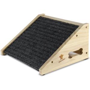 Wooden Dog Ramp for Bed, Sofa - Portable Pet Ramp with Non-Slip Carpet Surface & Bone-Shaped Handle, Senior Dog Stairs for Small Medium Breeds