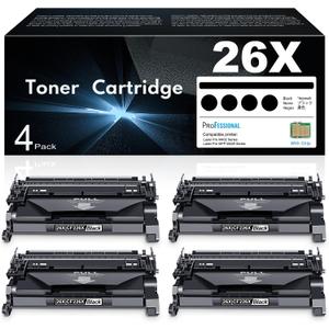 CF226X 26X Black High-Yield Toner Cartridge | 26X CF226X Replacement for HP 26X Works with Laser Pro MFP M427dw M426m M426fdn M426dw; Laser Pro M402 M403 Series Printer 4-Pack (with Chip)