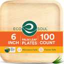ECO SOUL 100 Count Square Palm Leaf Plates of 6 Inch - Disposable, Eco-Friendly, Biodegradable Bamboo Plates - Perfect for Parties, Catering, Weddings & Large Events