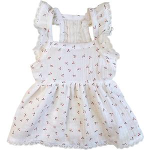 QWINEE Lace Trim Dog Dress Apparel Cherry Print Cat Puppy Skirts Cute Pet Tutu Breathable Summer Birthday Holiday Dress for Small Medium Dogs Cats Kitten White, XXL