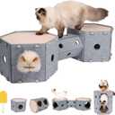 Cat Tunnel House for Indoor Cats, w/Hair Brush, DIY Expandable Modular Felt Pet Castle, Hidey Kitten Perch Condo, Large Stackable Kitty Cave, XL Two Story Sleeping Small Dogs Puppy Bed, 2 Tier Nest
