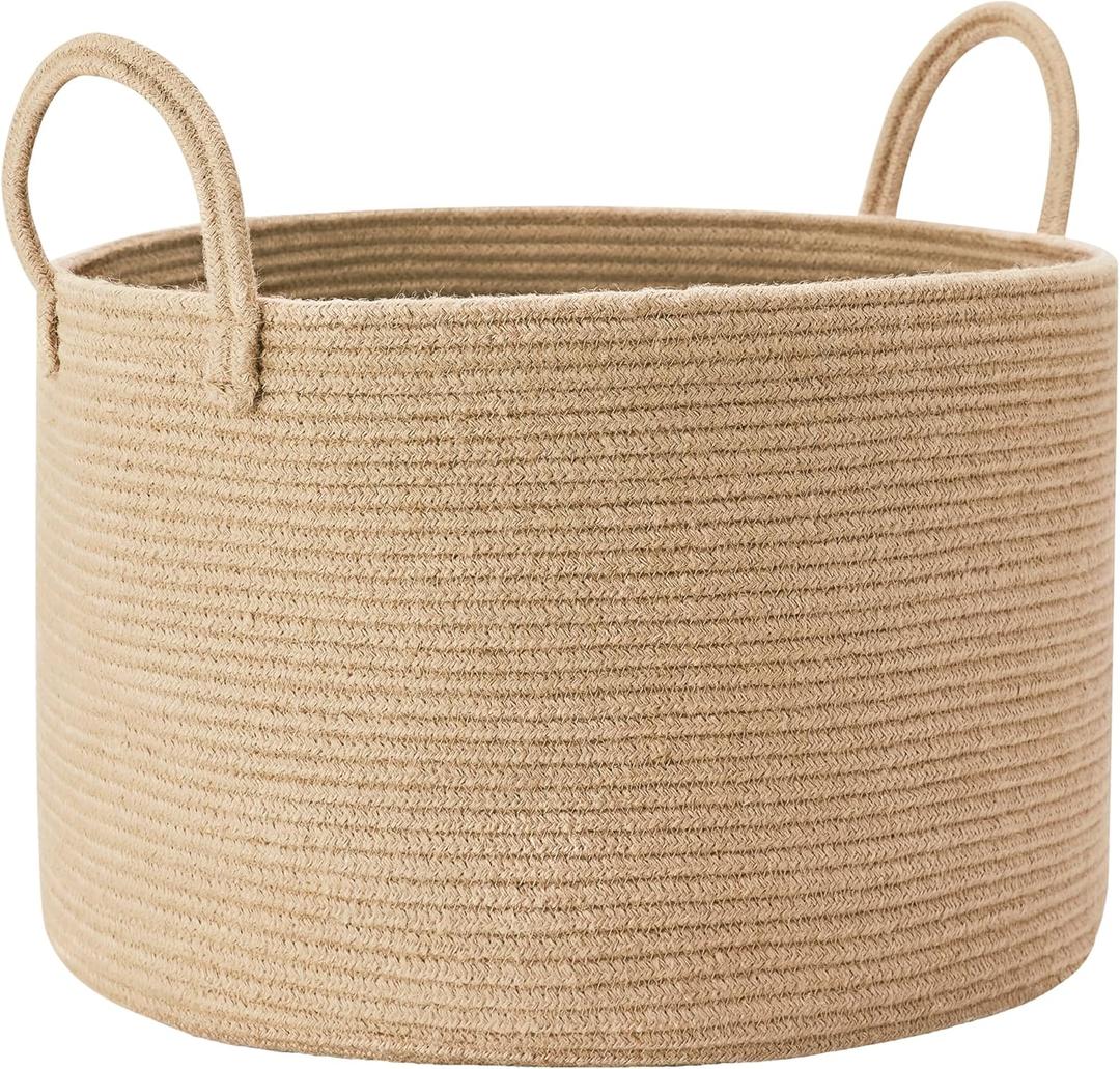 70L Large Blanket Basket for Living Room Jute Woven Rope Basket for Storage Bin for Clothes