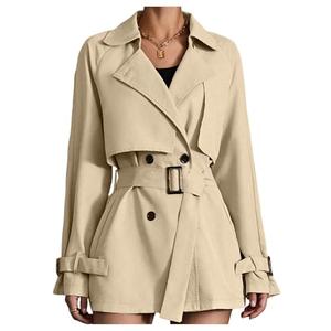 GORGLITTER Women's Double Breasted Trench Coat Causal Long Lapel Tredny Overcoat with Belt 2025 Khaki Large