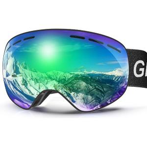 OTG Ski Goggles PRO, Frameless 100% UV Protection Anti Fog Riding Goggles Ski Glasses Men, Snowboard Goggles MenWomenAdultYouth (Blackframe Revo Greenlens Vlt8-18%)