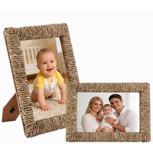 4x6 Boho Rattan Picture Frame, Handwoven Seagrass Woven Photo Frame with Acrylic Glass, Rustic Tabletop Frame, Boho Wicker Style for Family Photos and Coastal Farmhouse Home Decor