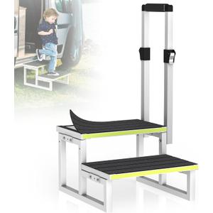 RV Steps with Handrail Adjustable for Both Sides, 2 Step Stool with Handle for Elderly with Wide Platform & Anti-Slip Mats, Portable Stairs for Hot Tub/Camper/SPA Pool/Pet Stairs