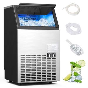 Commercial Ice Maker Machine, 110LBS/24H Stainless Steel Under Counter/Freestanding Self Cleaning Ice Machine w/ 33LBS Ice Storage Capacity & 24H Timer for Home Bar Restaurant Office