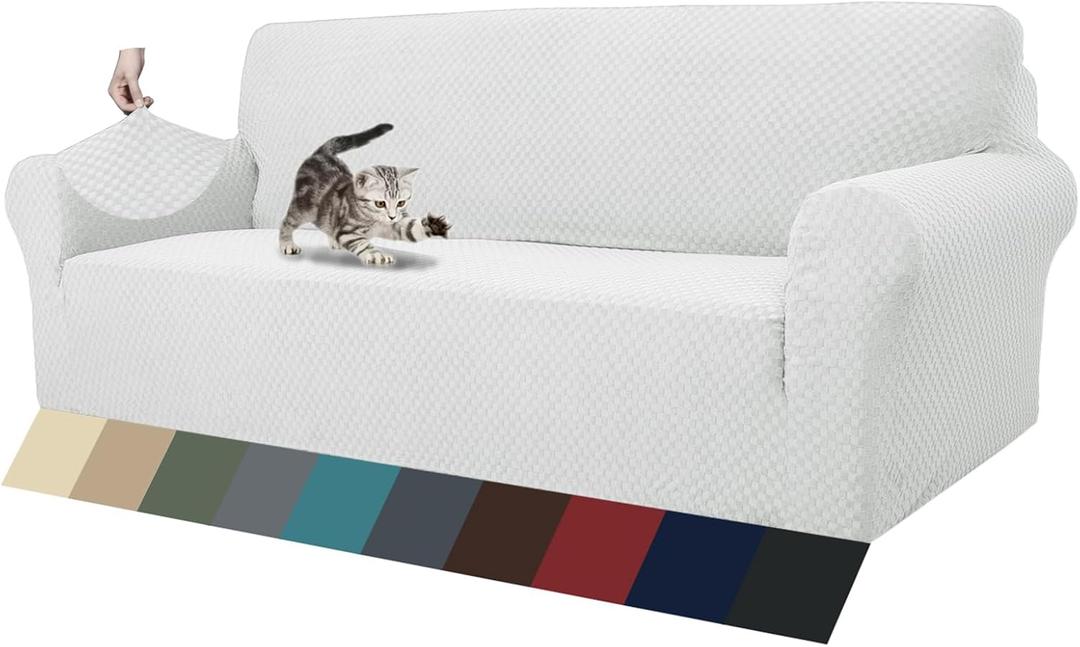 ZNSAYOTX 1 Piece Jacquard Couch Covers for 3 Cushion Couch High Stretch Sofa Cover for Pets Dogs Anti Slip Extra Large Sofa Slipcovers Furniture Protector (X-Large, White)