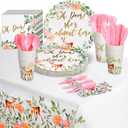 Sparkle and Bash 145-Piece Oh Deer Baby Shower Decorations for Girl with Party Plates, Napkins, Cups, Cutlery & Tablecloth - Oh Deer Baby Shower Decoration Girl Pack (Serves 24)