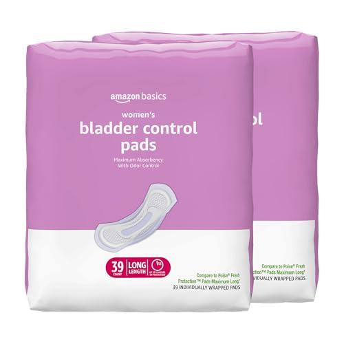 Amazon Basics Incontinence Pads for Women, Postpartum, Long, Maximum Absorbency, Bladder Control, Unscented, 78 Count (2 Packs of 39)