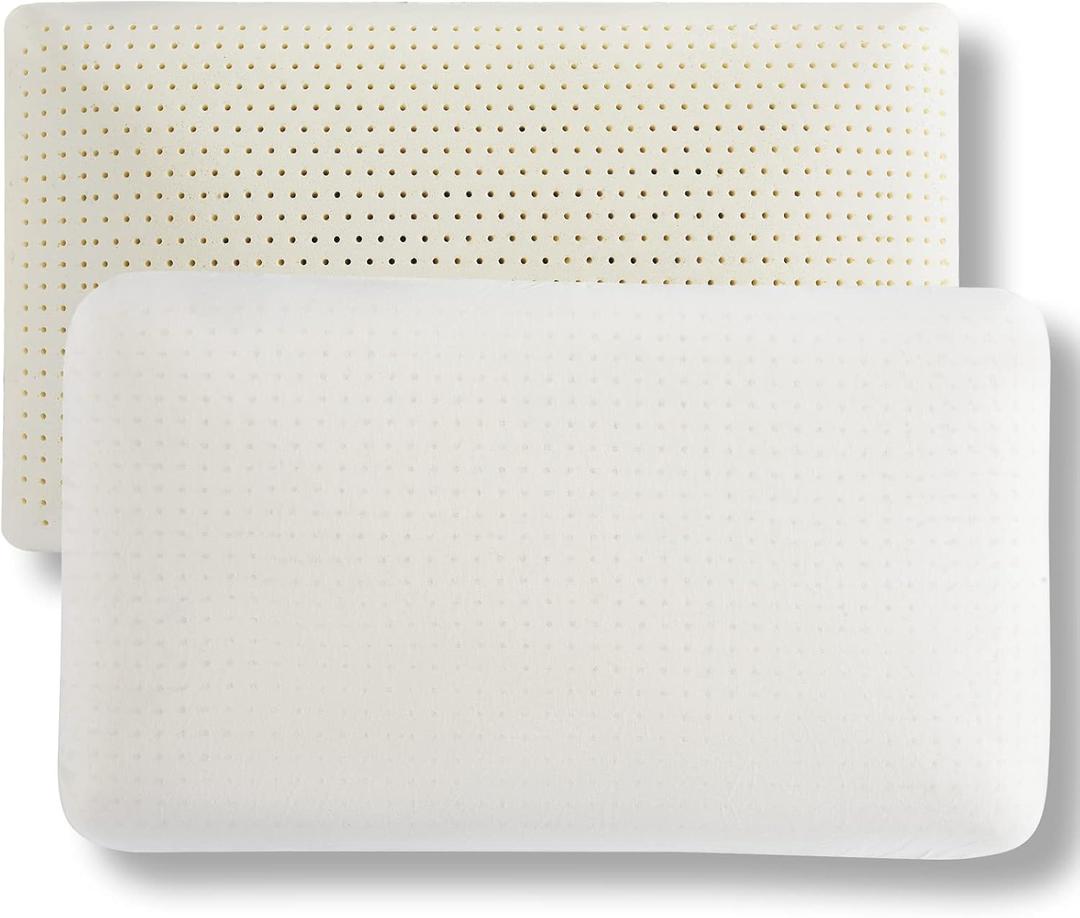 JOTOM Talalay Natural Latex Pillow Sleeping Bed Pillow, Medium Firmness Latex Pillow for Side, Back, and Stomach Sleepers, Removable Breathable Cotton Cover, Kingsize, Soft (7.0'' H)