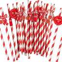 Rtteri 100 Pcs She's Ready to Pop Baby Shower Decorations She's About to Pop Disposable Drinking Straws Red White Paper Straws Soda Bow Cherry Decorations for Gender Reveal Newborn Pregnancy Party
