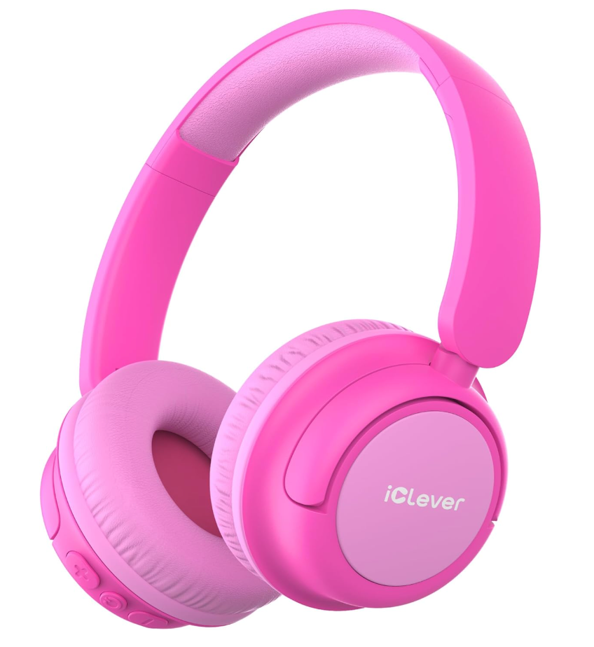 iClever BTH22 Kids Bluetooth Headphones, 60H Play Time, 74/85 dBA Safe Volume, Bluetooth 5.4, USB C, Over Ear Kids Headphones Wireless with Mic AUX Cord for iPad/Tablet/Travel, Blossom Pink