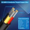 RESHAKE 22 Gauge 0.3mm 3 Conductor Electrical Wire, 100FT Low Voltage 22/3 Tinned Copper Wire, 22 AWG 3 Wire Cable, Flexible Extension Cord for LED Strips Light, Outdoor Waterproof Stranded Wires