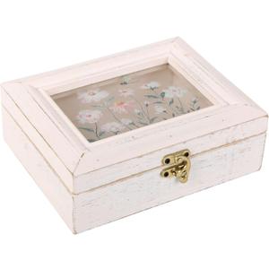 NIKKY HOME Wooden Keepsake Box with Glass Lids, Handmade Small Memory Box, Vintage Decorative Jewelry Display Box - Pink