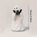 Halloween Ghost Figurines with Holding Bat, Cute Funny Resin Ghost Statue Romantic Shelf & Desk Decor, Mini Spooky Ghosts Pink Halloween Decors for Desk Office Table Centerpieces Ornament (B)